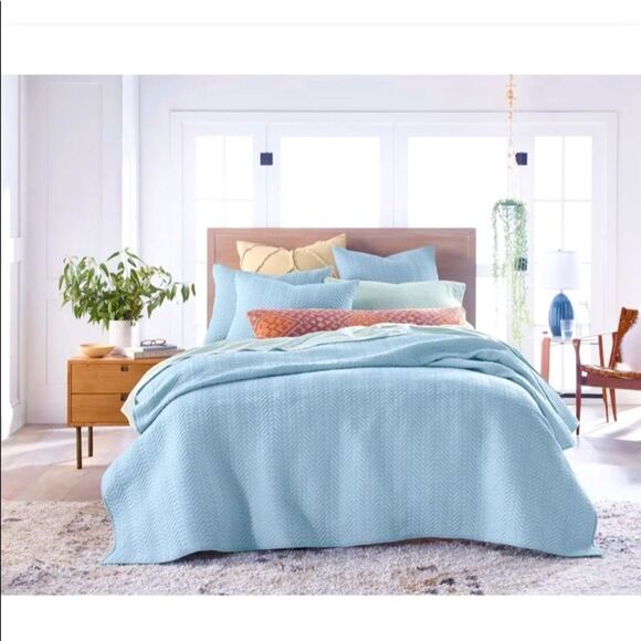 Lucky Brand Blue Baja Cotton Full/Queen Coverlet - Picture 1 of 5